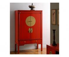 Armario NANTONG - 2 puertas & 2 cajones - Largo 105 cm - Madera de olmo - Rojo