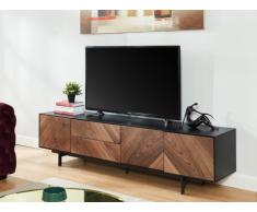 Mueble TV ISMAEL - 3 puertas y 2 cajones - MDF - Nogal y negro