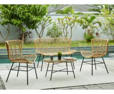 Conjunto de jardín NICOYA de resina trenzada: un sofá 2 plazas, 2 sillones y una mesa de centro