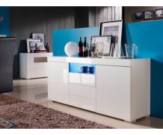 Aparador MERCURE - MDF lacado blanco - LEDs - 2 puertas y 3 cajones