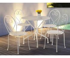 Comedor de jardín de hierro forjado GUERMANTES: mesa + 4 sillas - Blanco