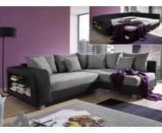 Sofá cama rinconero de tela y piel sintética KUOPIO - Gris/negro - Ángulo derecho