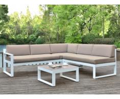 Conjunto de jardín PALAOS - Mesa de centro y sofá rinconero con asiento elevable de 6 plazas - Topo