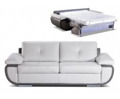 Sofá cama italiano 3 plazas piel de lujo ORGULLOSA - Bicolor gris claro/gris antracita