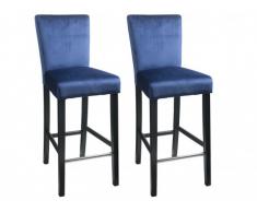 Lote de 2 taburetes de bar GIDEON - Terciopelo y patas de madera - Azul