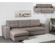 Sofá cama rinconero de piel sintética TENERIFE - Ángulo reversible - Topo ribete blanco