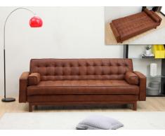 Sofá cama clic-clac de microfibra ELEANOR - Chocolate efecto vintage