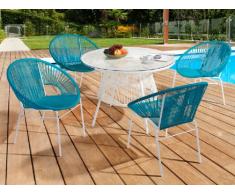 Conjunto de jardín KELIOS de resina trenzada - Mesa blanca + 4 sillones turquesa