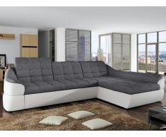 Sofá cama rinconero tapizado de tela y piel sintética FAREZ - Bicolor gris y blanco - Ángulo derecho