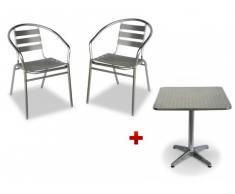 Comedor de jardín de aluminio MONTMARTRE: una mesa cuadrada pequeña y 2 sillas