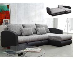 Sofá cama rinconero de orientación reversible tapizado de piel sintética y tela PIANA - Gris jaspeado y negro