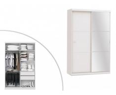 Armario con espejo PEGGY - 2 puertas correderas - Largo 144 cm - Blanco