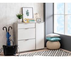 Mueble zapatero ARIETTA - 2 compartimentos , 1 puerta y 1 cajón - Color blanco y cemento