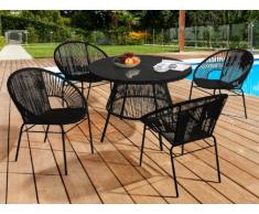 Conjunto de jardín KELIOS de resina trenzada - Negro: mesa + 4 sillones