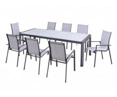 Comedor de jardín SAMAXI de aluminio - una mesa extensible 180/240cm + 8 sillones - Asiento blanco