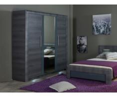 Armario con espejo BRITANY - L 183 cm - Panel de partículas acabado olmo gris y LEDs