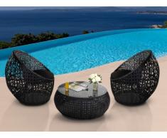 Conjunto para jardín CAZAS de resina trenzada - Negro: 2 sillones y una mesa