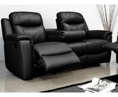 Sofá 3 plazas relax EVASION de piel - Negro - Mesa auxiliar