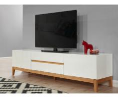 Mueble TV SEDNA - 2 puertas y 2 cajones - Roble macizo y MDF lacado blanco