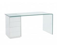 Escritorio MURIEL con compartimentos - 4 cajones - Cristal templado y MDF