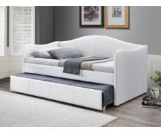 Cama nido - banco MATHILDE - 2x90x190cm - Piel sintética - Blanco