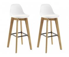 Conjunto de 2 taburetes de bar PADDY - Polipropileno, piel sintética y roble - Blanco
