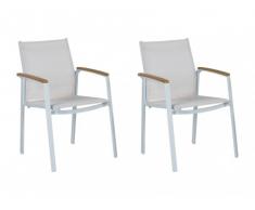 Conjunto de 2 sillas de jardín PADANG - Blanco y aluminio color madera
