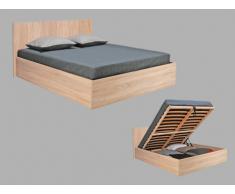 Cama con canapé abatible ELPHEGE - 140x190 cm - Color roble blanqueado