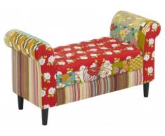 Banco con baúl de tela Patchwork SPANIA - Tonos rojos y verdes