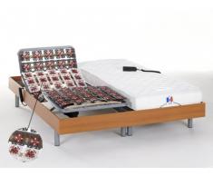 Cama eléctrica 100% látex HOMERE III de DREAMEA - Motor OKIN - color cerezo - 2x80x200 cm