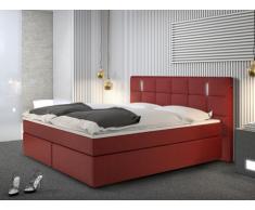 Conjunto boxspring completo cabecero con Leds + somieres patas Leds + colchón + cubrecolchón BILBAO - 2x80x200 cm - piel sintética - Rojo