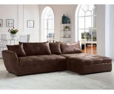 Sofá cama rinconero de microfibra envejecida ROMANE - Chocolate vintage - Ángulo derecho