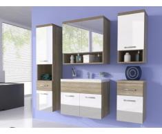 Conjunto de baño LUISA - Muebles + espejo + lavabo - Lacado blanco/madera