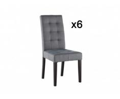 Conjunto de 6 sillas VILLOSA - Tela gris y Patas de madera oscura
