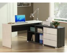 Escritorio rinconero PIVOLA con compartimentos - 3 cajones - Blanco y gris