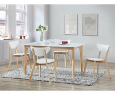 Mesa de comedor extensible CARINE - 6 a 8 comensales - Hevea maciza y MDF - Color blanco