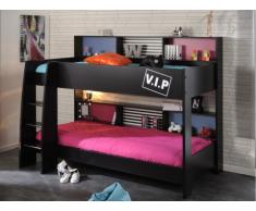 Cama litera negra TYMEO - Fondo reversible - Estantes
