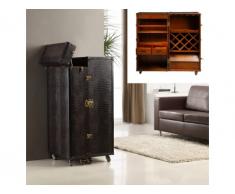 Mueble bar baúl LORIC - Piel sintética chocolate con efecto cocodrilo