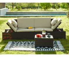 Banco modulable y mesa de centro de jardín GANDOCA de resina trenzada chocolate - Asiento crema