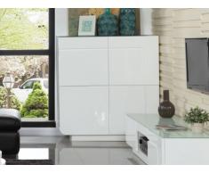 Aparador alto BRADY - MDF lacado blanco & cristal templado - 4 puertas