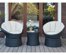 Conjunto de jardín SIBU de resina trenzada chocolate: 2 sillones pivotantes y une mesa de centro