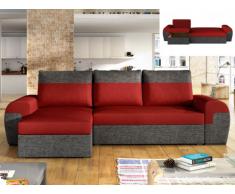 Sofá-cama rinconero y reversible de tela GABY - Bicolor rojo y antracita
