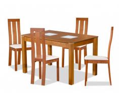 Conjunto mesa de comedor SALENA + 4 sillas DOMINGO - Haya maciza - Color roble