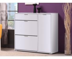Mueble zapatero ARIETTA - 2 compartimentos, 1 puerta y 1 cajón - Color blanco