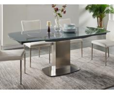 Mesa de comedor extensible TALICIA - Cristal templado y metal - 6 a 8 cubiertos - Color Gris