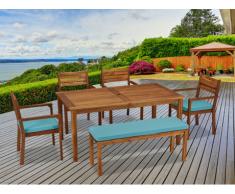 Comedor de jardín KOCHI de madera de acacia: una mesa, un banco de 2 plazas, 4 sillones