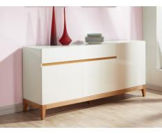 Aparador SEDNA - 3 puertas y 1 cajón - Roble macizo y MDF lacado blanco