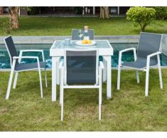 Comedor de jardín SALYAN de aluminio - una mesa extensible 90/180cm + 4 sillones - Asiento antracita