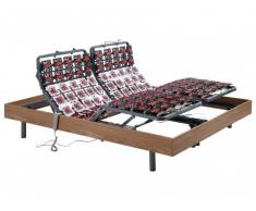 Somier articulado eléctrico multiterminal con estructura de madera de roble color marrón topo de DREAMEA - 2x80x200 cm motores OKIN