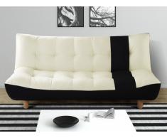 Sofá cama clic-clac 3 plazas de piel sintética y tela VINCENT - Negro y blanco